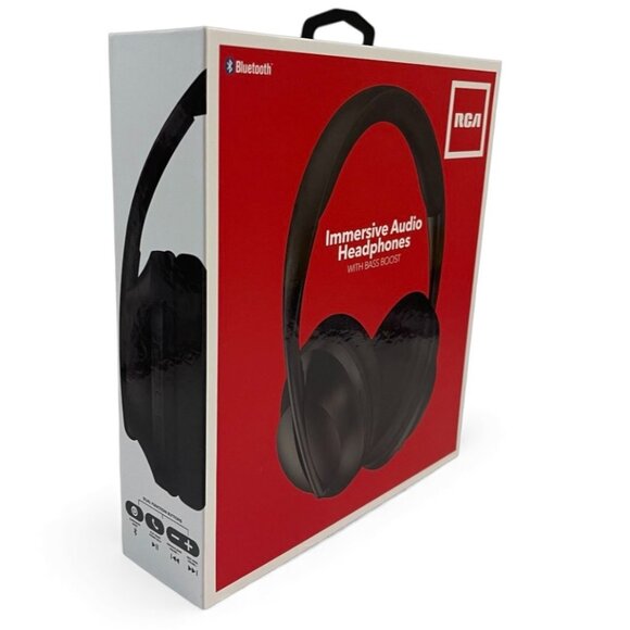 RCA Immersive Bluetooth Audio Headphones With Bass Boost, Black, New - Picture 2 of 12